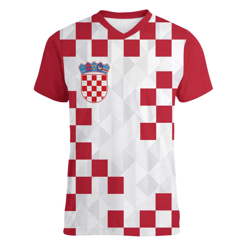 Custom Croatia Football 2024 Go Champion Women V-Neck T-Shirt