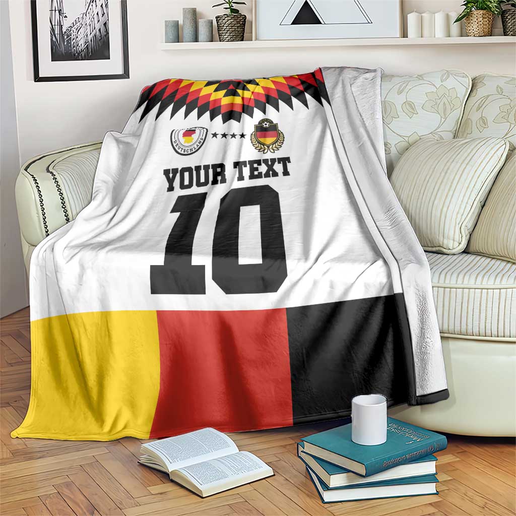 Custom Germany football blanket with geometric pattern, crest icons, and large number 10.