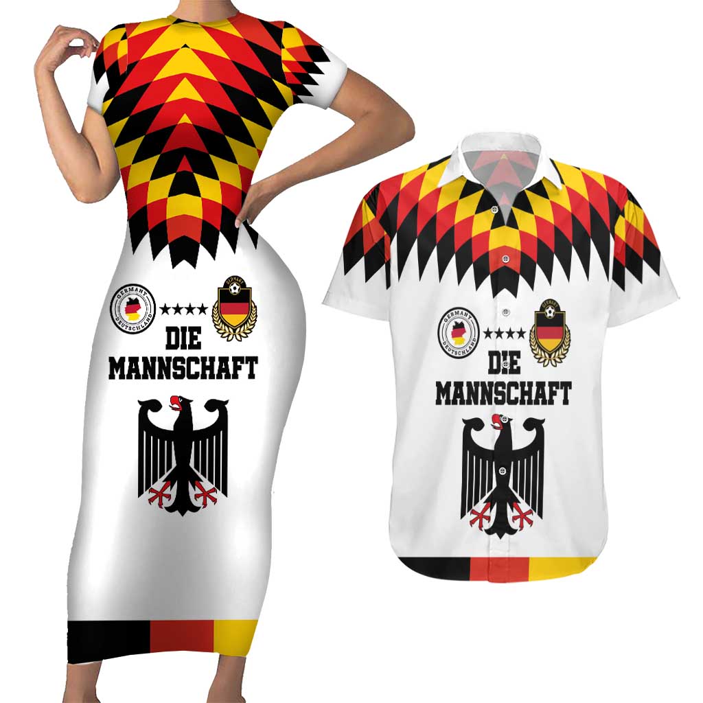 Custom Germany Football 2024 Go Champion Couples Matching Short Sleeve Bodycon Dress and Hawaiian Shirt Design 90s Style Home Color - Wonder Print Shop