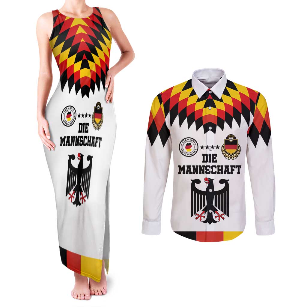 Custom Germany Football 2024 Go Champion Couples Matching Tank Maxi Dress and Long Sleeve Button Shirt Design 90s Style Home Color - Wonder Print Shop