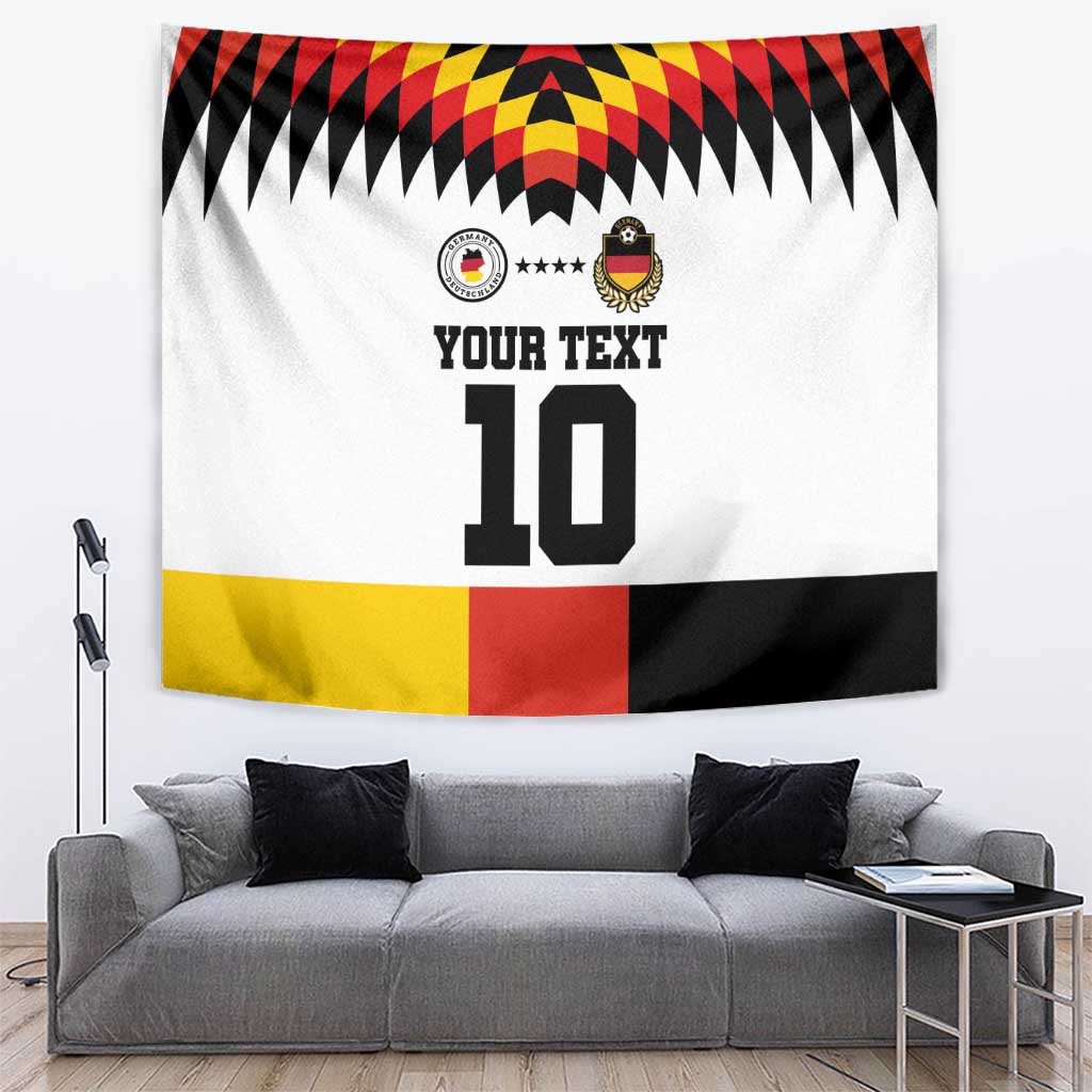 Germany football tapestry wall hanging with Germany shield emblems, 'YOUR TEXT' and '10'.