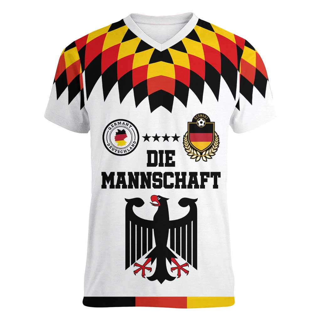 Custom Germany Football 2024 Go Champion Women V-Neck T-Shirt Design 90s Style Home Color LT03