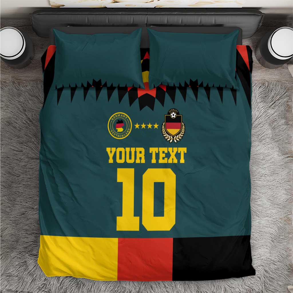 Teal bedding set with “YOUR TEXT” and large yellow “10” on Germany flag design
