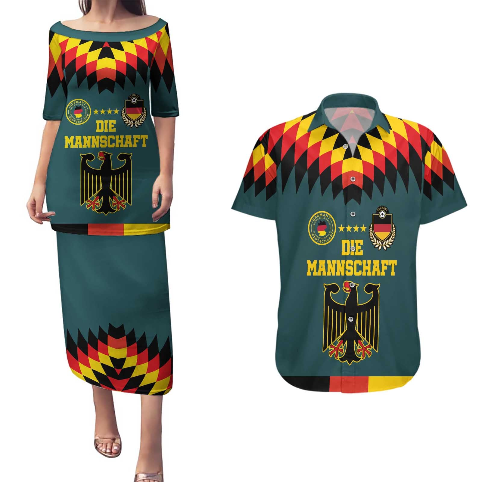 Custom Germany Football 2024 Go Champion Couples Matching Puletasi and Hawaiian Shirt Design 90s Style Away Color - Wonder Print Shop