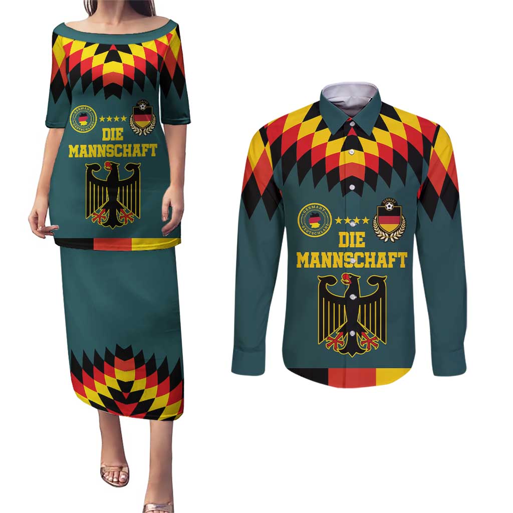 Custom Germany Football 2024 Go Champion Couples Matching Puletasi and Long Sleeve Button Shirt Design 90s Style Away Color - Wonder Print Shop