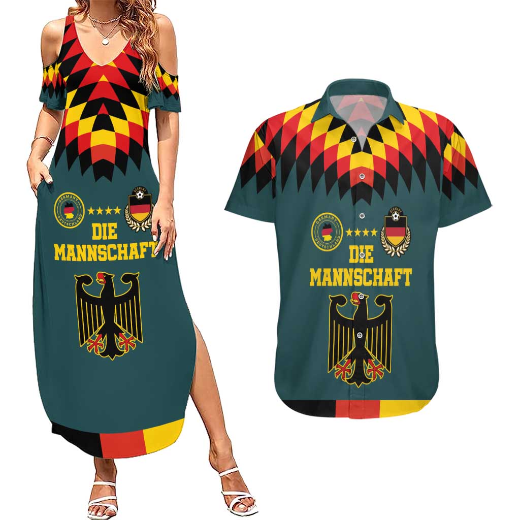 Custom Germany Football 2024 Go Champion Couples Matching Summer Maxi Dress and Hawaiian Shirt Design 90s Style Away Color - Wonder Print Shop