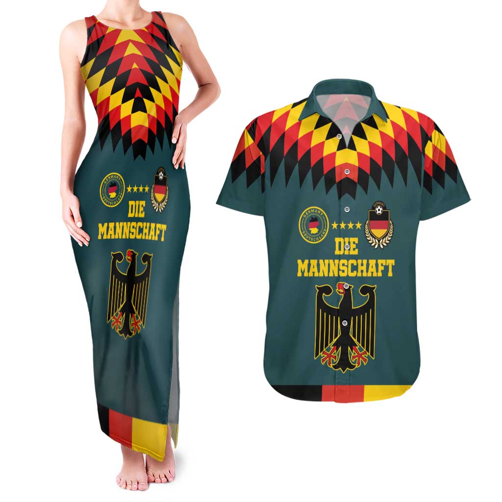 Custom Germany Football 2024 Go Champion Couples Matching Tank Maxi Dress and Hawaiian Shirt Design 90s Style Away Color - Wonder Print Shop