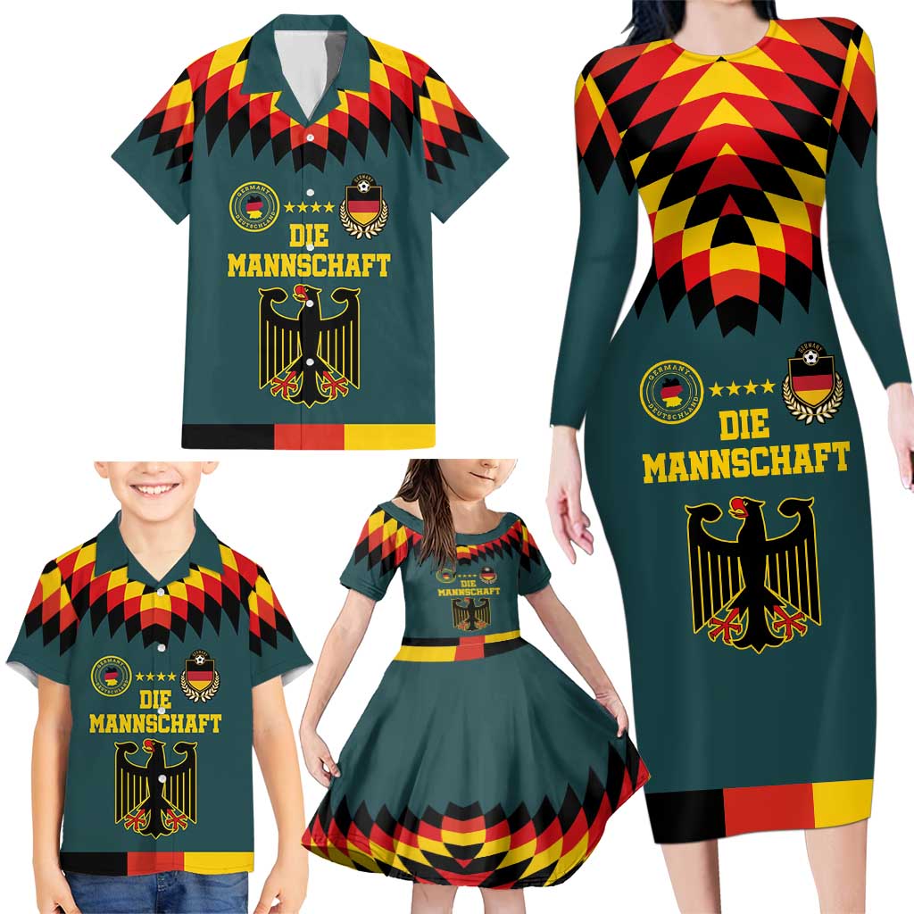 Custom Germany Football 2024 Go Champion Family Matching Long Sleeve Bodycon Dress and Hawaiian Shirt Design 90s Style Away Color - Wonder Print Shop