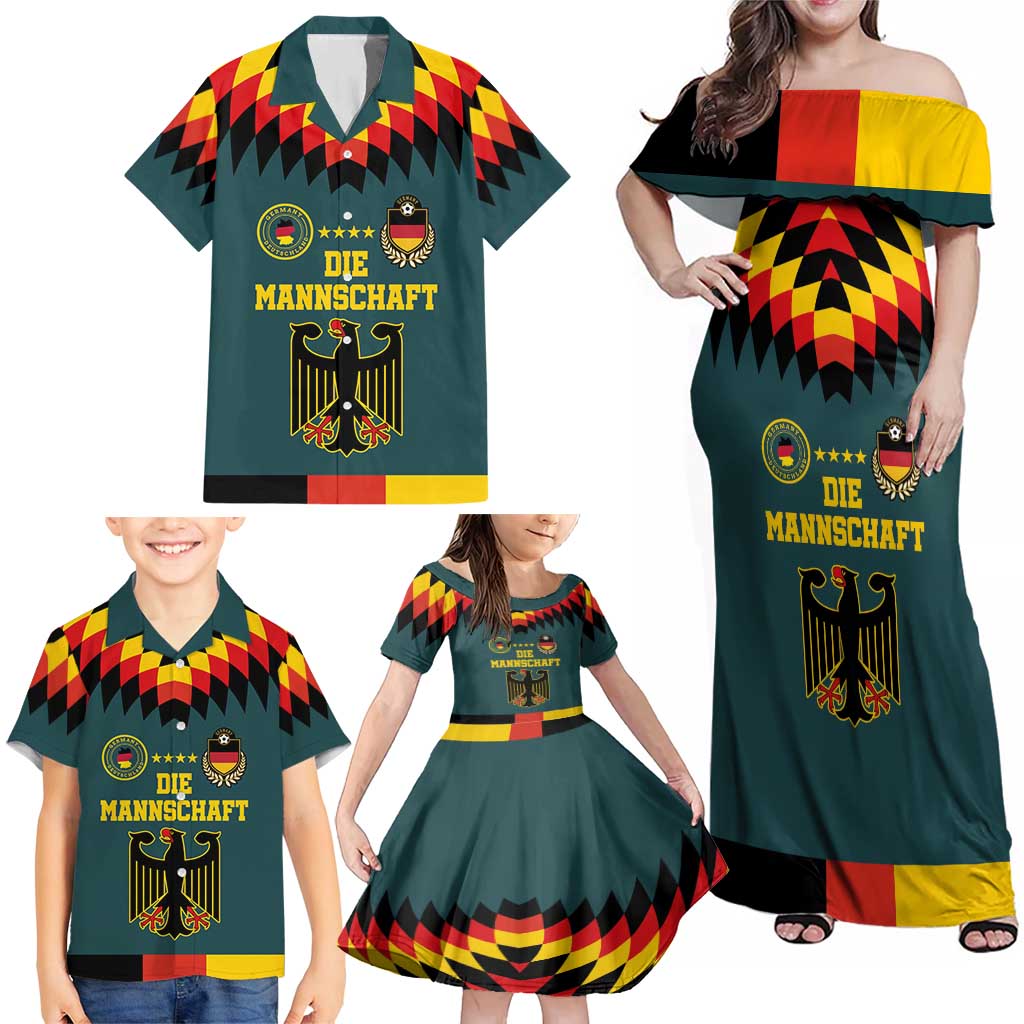 Custom Germany Football 2024 Go Champion Family Matching Off Shoulder Maxi Dress and Hawaiian Shirt Design 90s Style Away Color - Wonder Print Shop