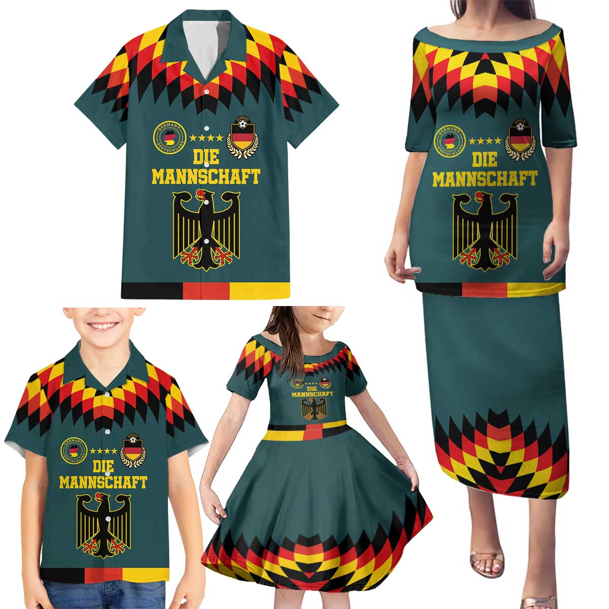 Custom Germany Football 2024 Go Champion Family Matching Puletasi and Hawaiian Shirt Design 90s Style Away Color - Wonder Print Shop