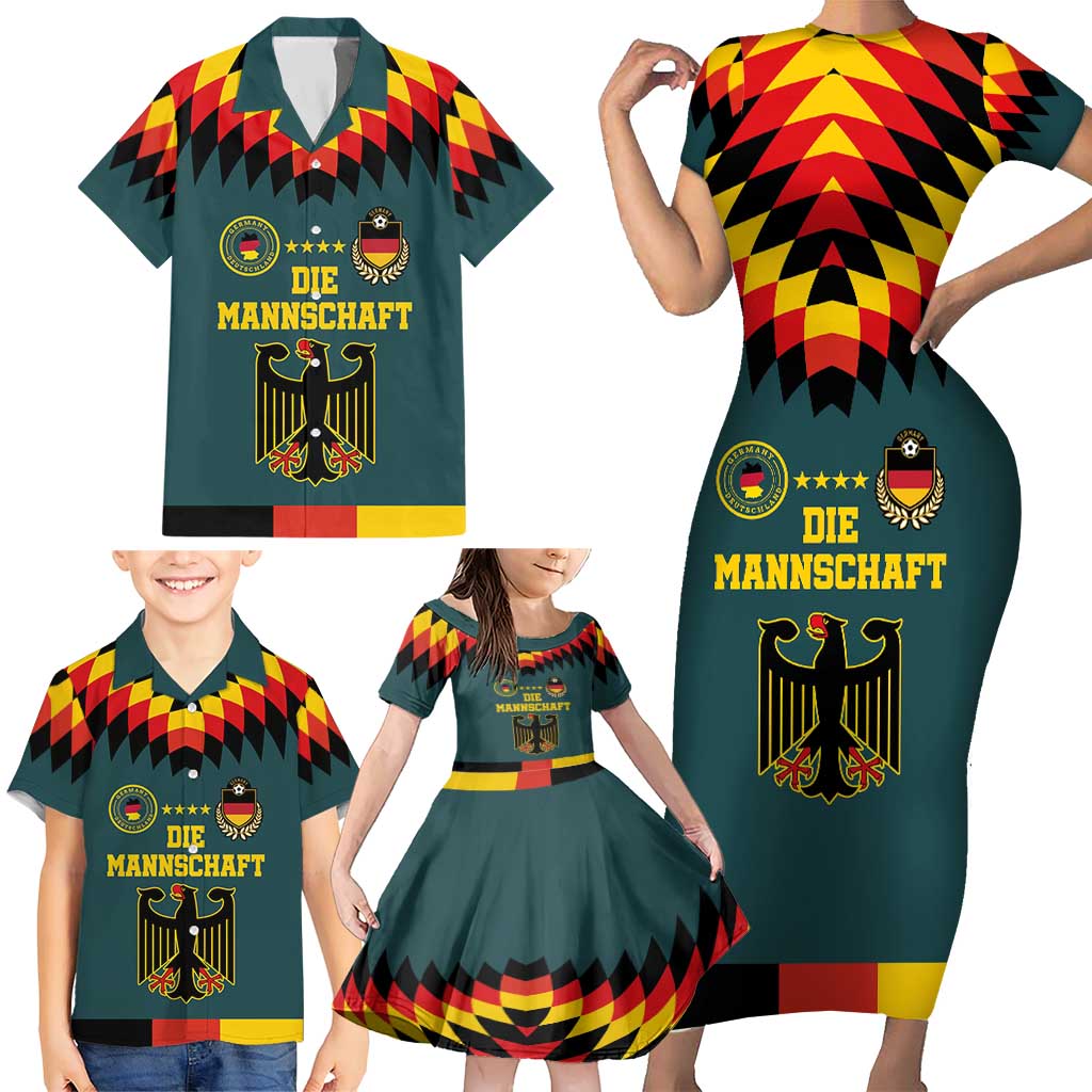 Custom Germany Football 2024 Go Champion Family Matching Short Sleeve Bodycon Dress and Hawaiian Shirt Design 90s Style Away Color - Wonder Print Shop