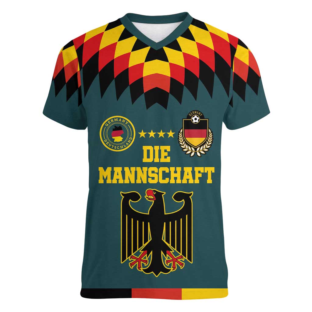 Custom Germany Football 2024 Go Champion Women V-Neck T-Shirt Design 90s Style Away Color LT03