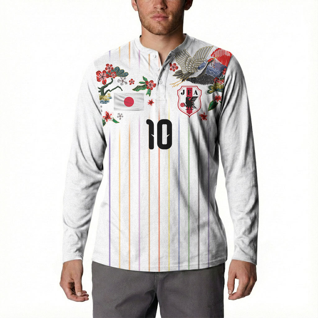 Japan Football Custom Button Sweatshirt Colors Beyond Horizon Sashiko Effect White Version