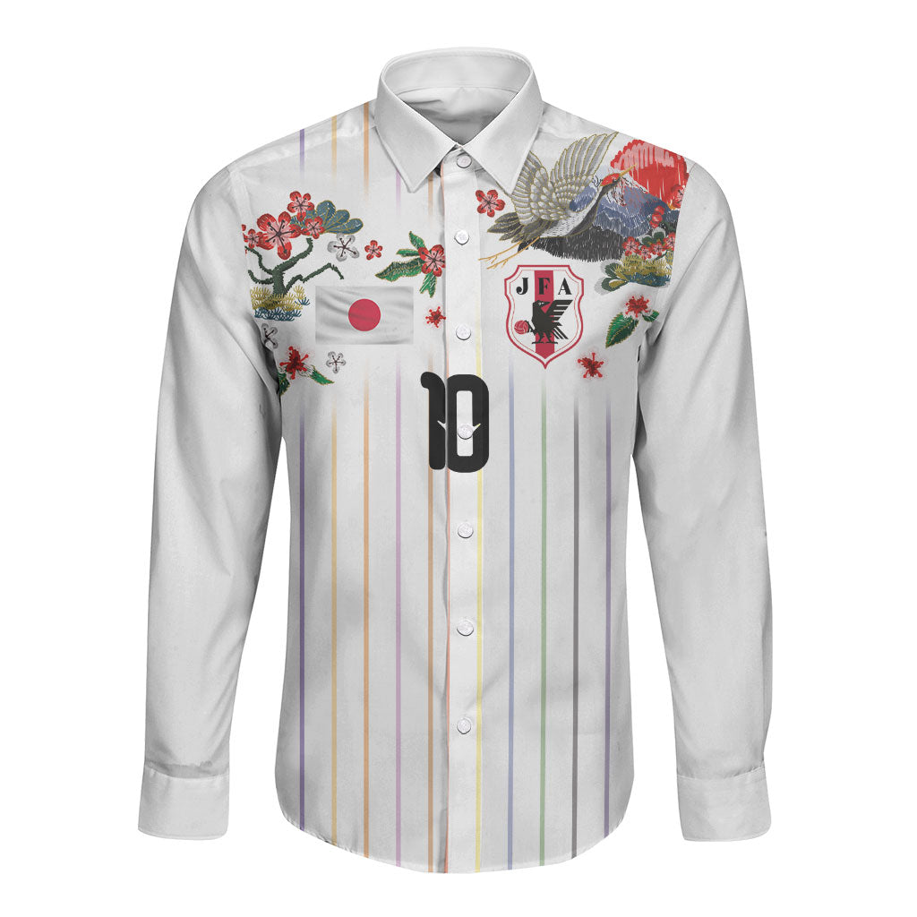 Japan Football Custom Long Sleeve Button Shirt Colors Beyond Horizon Sashiko Effect White Version