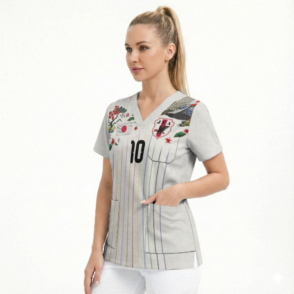 Japan Football Custom Scrub Top Colors Beyond Horizon Sashiko Effect White Version