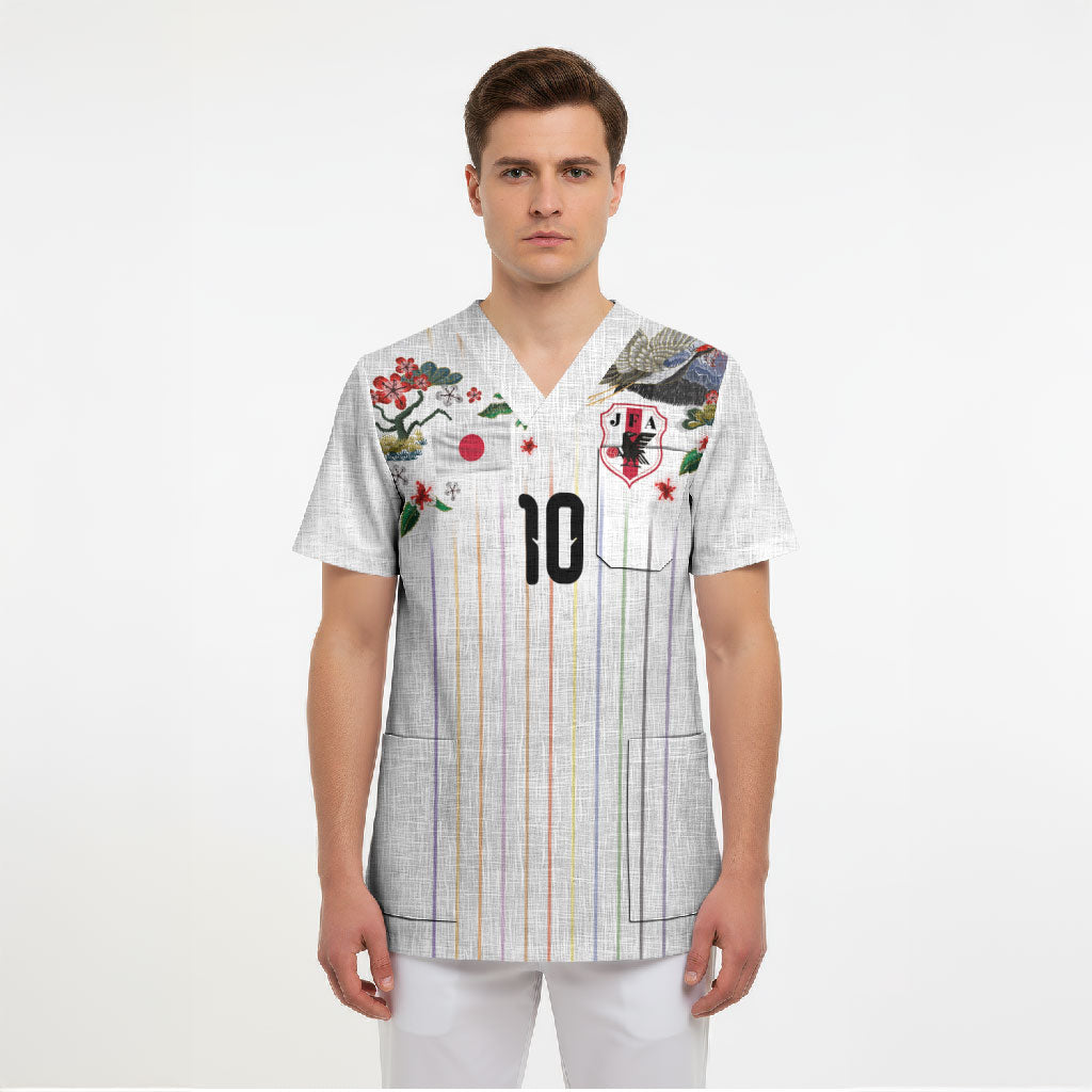 Japan Football Custom Scrub Top Colors Beyond Horizon Sashiko Effect White Version