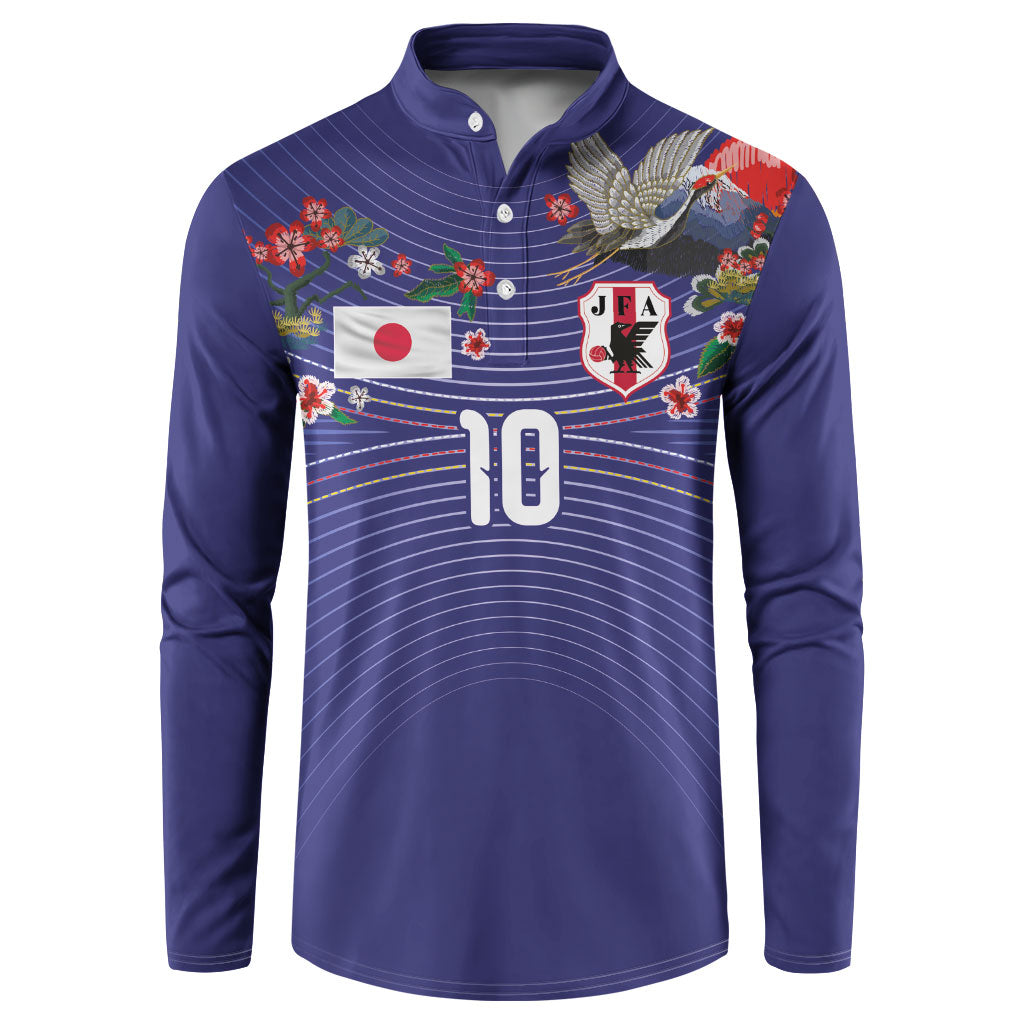 Japan Football Custom Button Sweatshirt Japanese Culture with Sashiko Effect