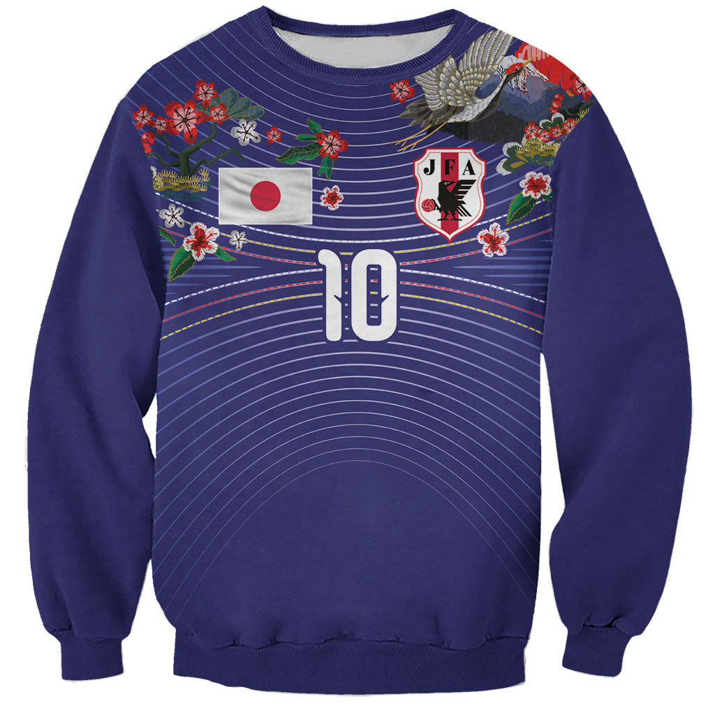Japan Football Custom Sweatshirt Japanese Culture with Sashiko Effect