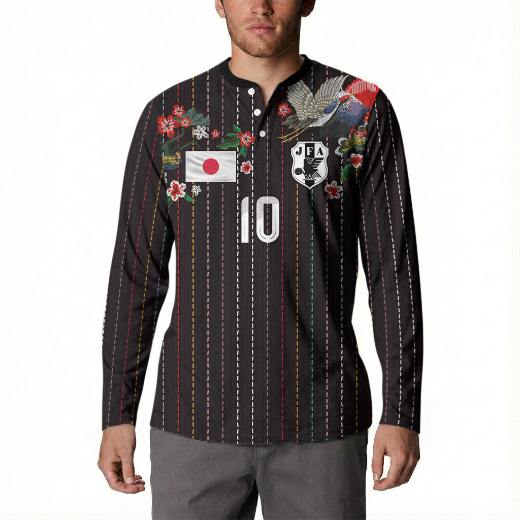 Japan Football Custom Button Sweatshirt Colors Beyond Horizon Sashiko Effect Black Version