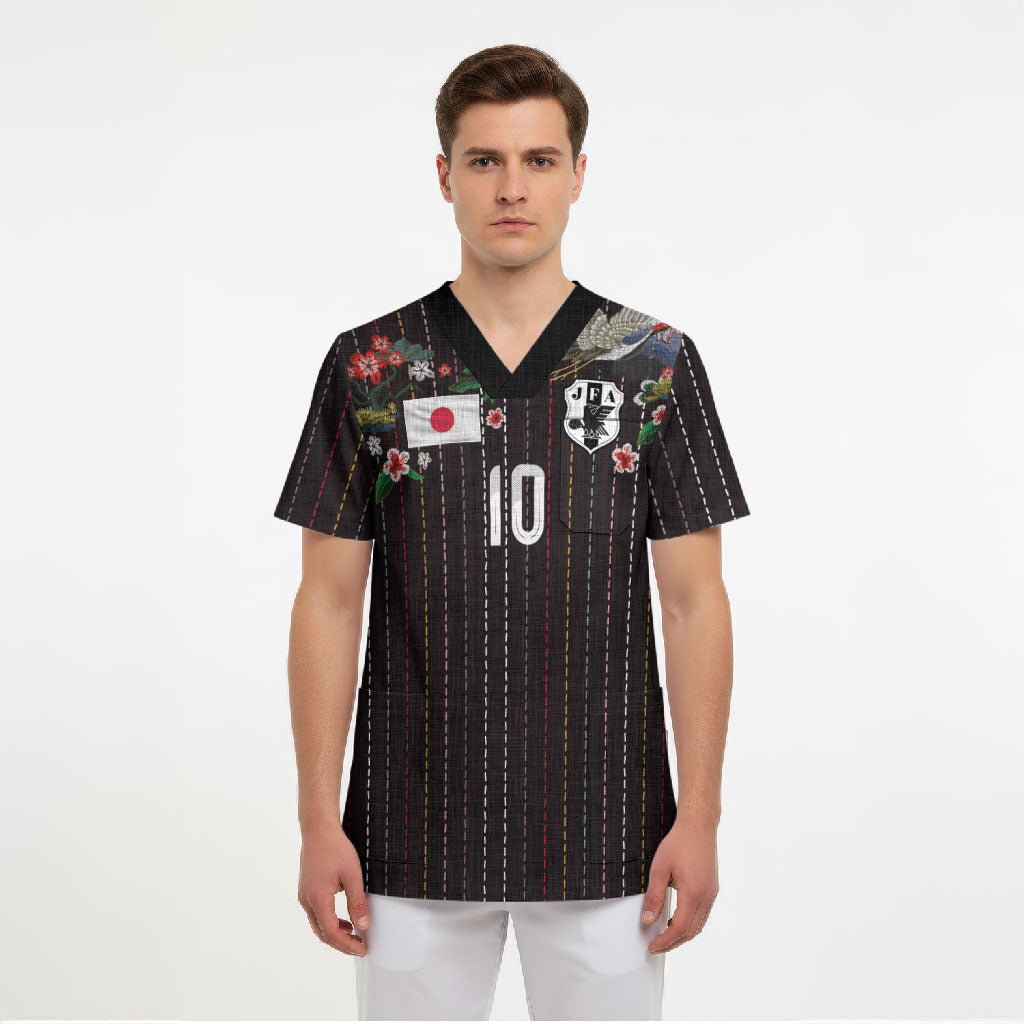Japan Football Custom Scrub Top Colors Beyond Horizon Sashiko Effect Black Version