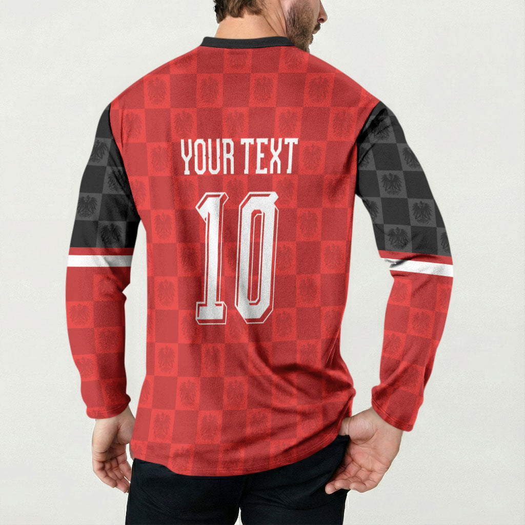 Austria Football Custom Button Sweatshirt Bundesadler Red Checkerboard Eagle