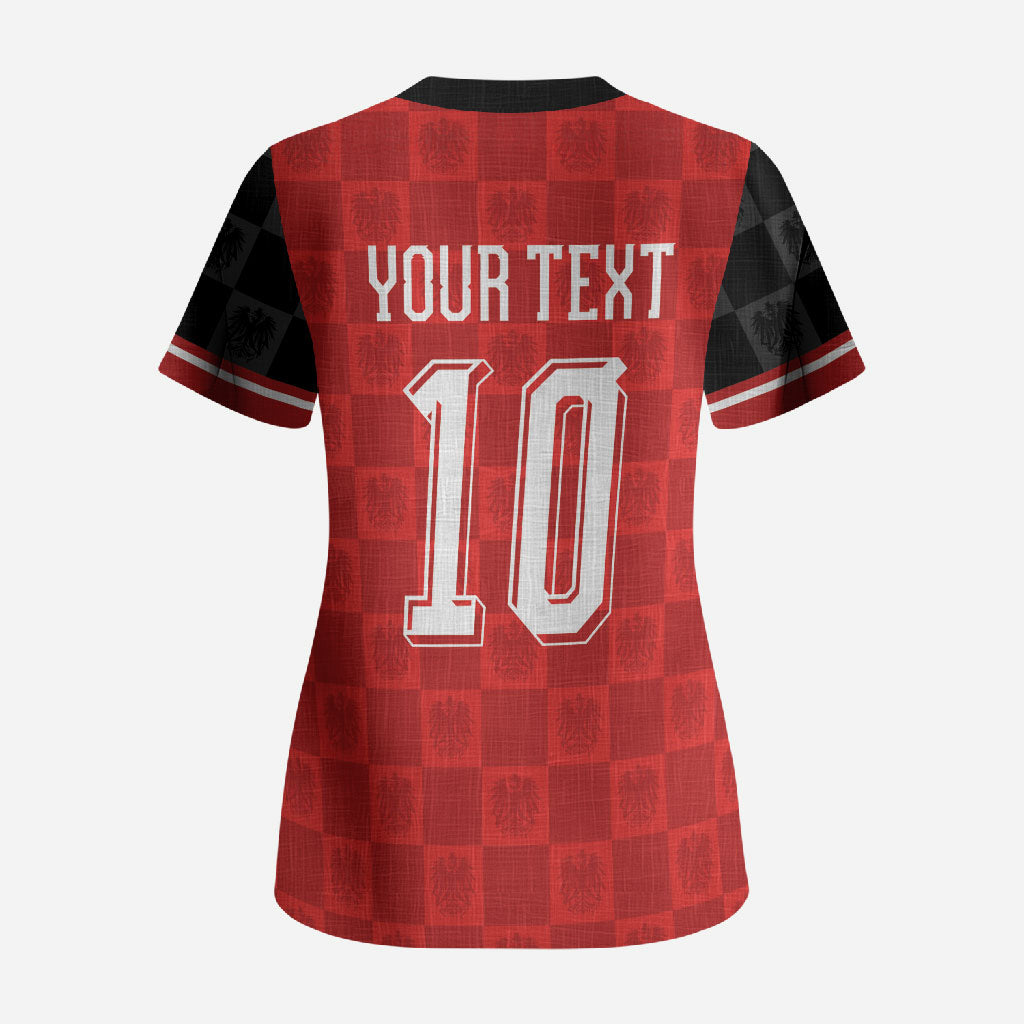 Austria Football Custom Scrub Top Bundesadler Red Checkerboard Eagle