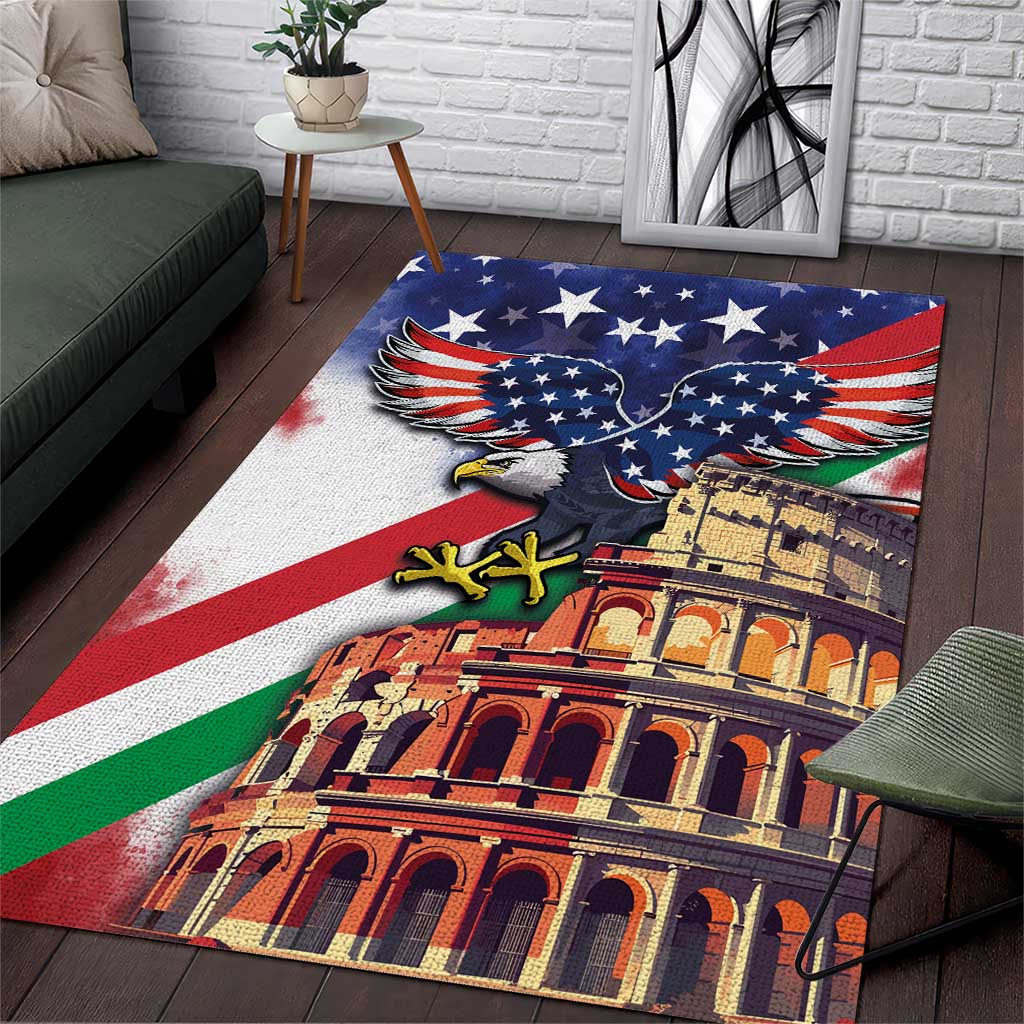 Italian American Heritage Month Area Rug USA Eagle and The Colosseum with National Flag - Wonder Print Shop