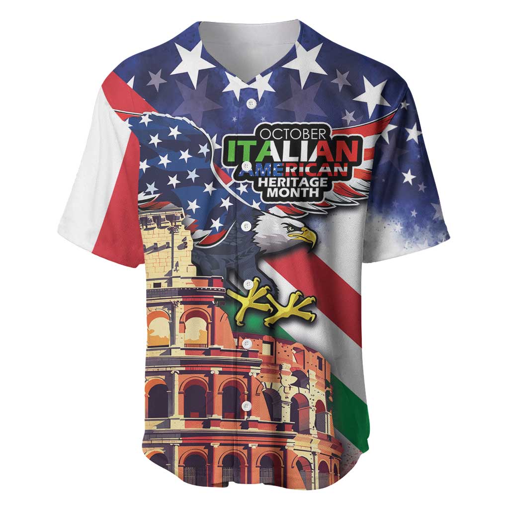 Italian American Heritage Month Baseball Jersey USA Eagle and The Colosseum with National Flag - Wonder Print Shop