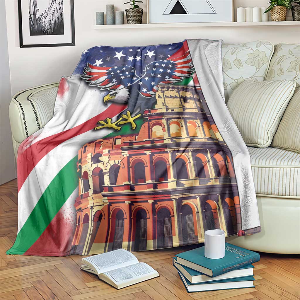 Italian American Heritage Month Blanket USA Eagle and The Colosseum with National Flag