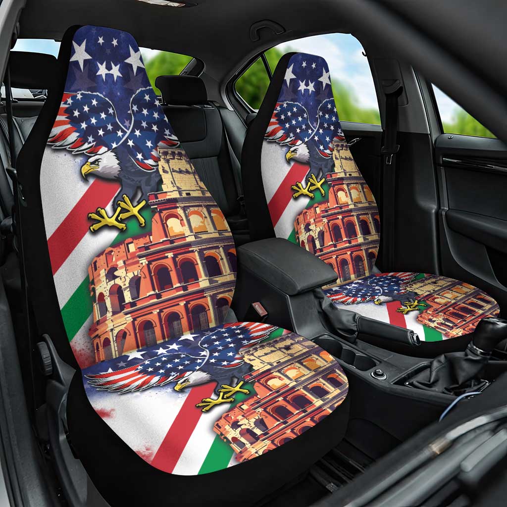 Italian American Heritage Month Car Seat Cover USA Eagle and The Colosseum with National Flag - Wonder Print Shop