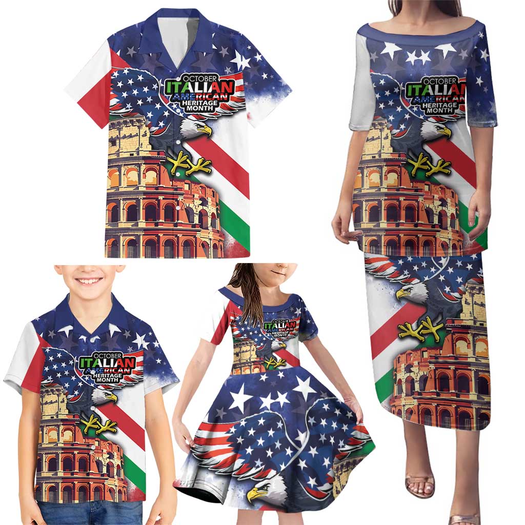 Italian American Heritage Month Family Matching Puletasi and Hawaiian Shirt USA Eagle and The Colosseum with National Flag - Wonder Print Shop