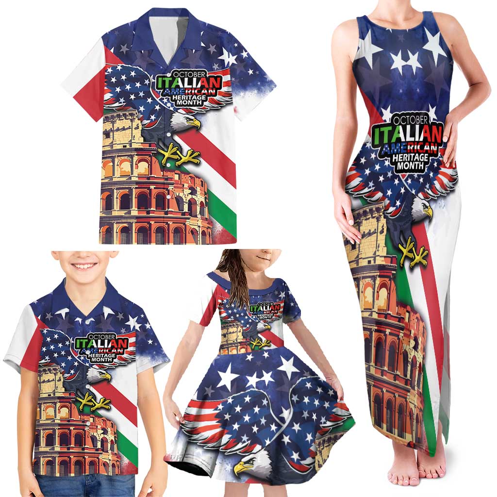 Italian American Heritage Month Family Matching Tank Maxi Dress and Hawaiian Shirt USA Eagle and The Colosseum with National Flag - Wonder Print Shop