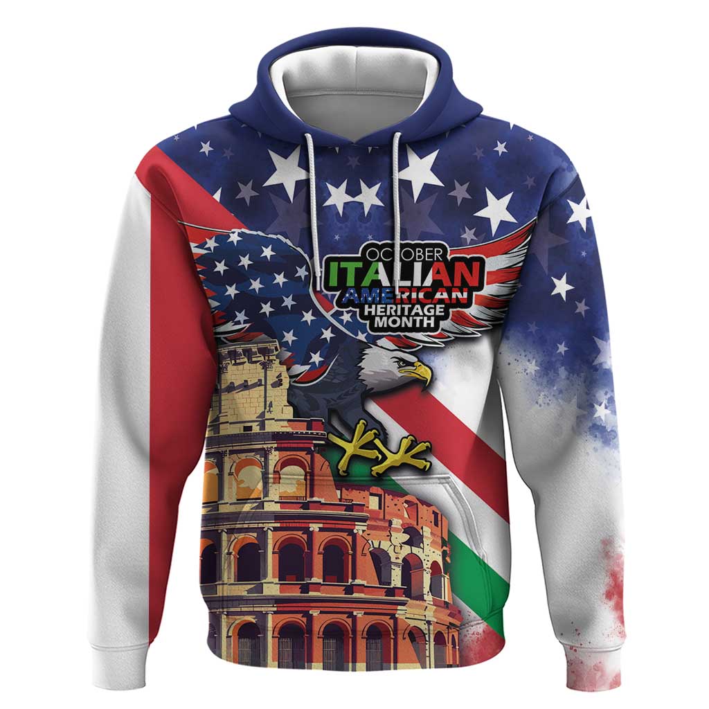 Italian American Heritage Month Hoodie USA Eagle and The Colosseum with National Flag - Wonder Print Shop