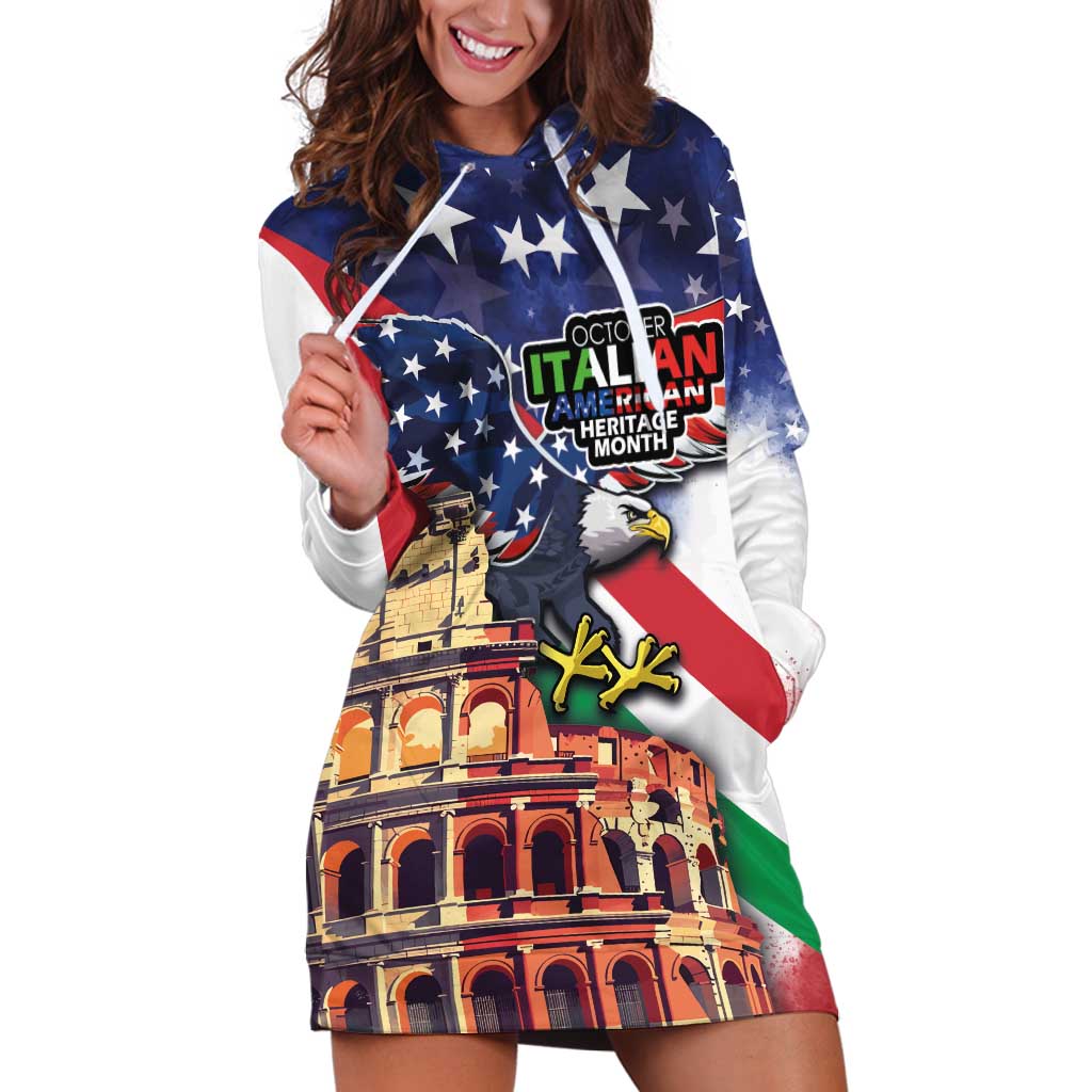 Italian American Heritage Month Hoodie Dress USA Eagle and The Colosseum with National Flag - Wonder Print Shop