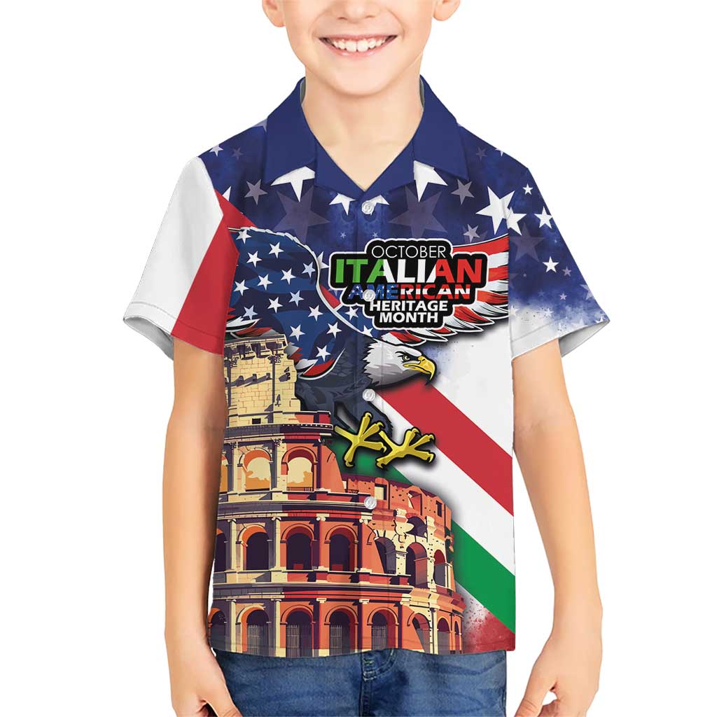 Italian American Heritage Month Kid Hawaiian Shirt USA Eagle and The Colosseum with National Flag - Wonder Print Shop