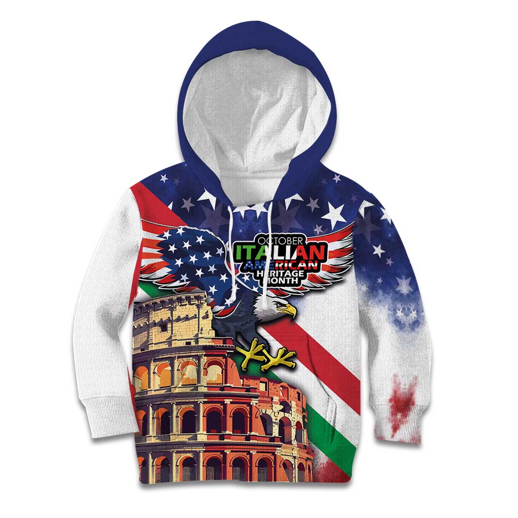 Italian American Heritage Month Kid Hoodie USA Eagle and The Colosseum with National Flag - Wonder Print Shop