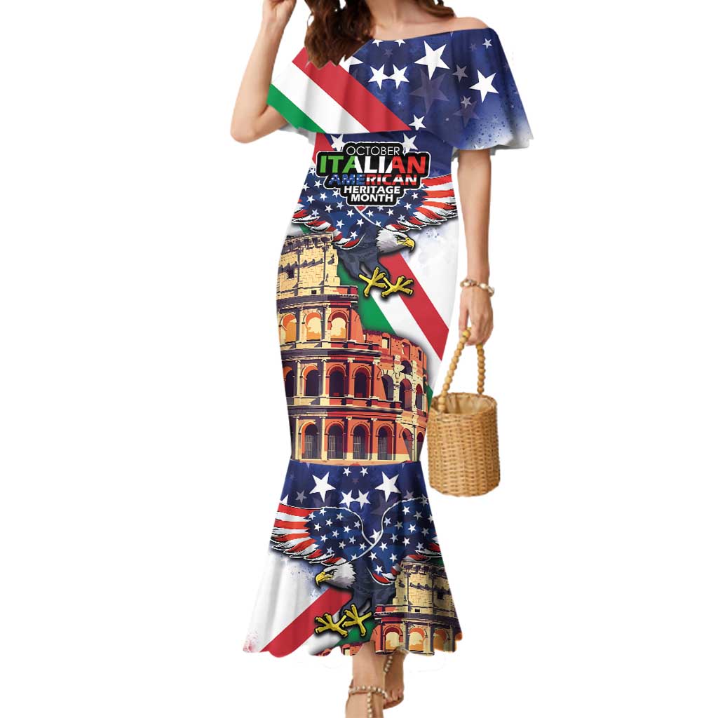 Italian American Heritage Month Mermaid Dress USA Eagle and The Colosseum with National Flag - Wonder Print Shop