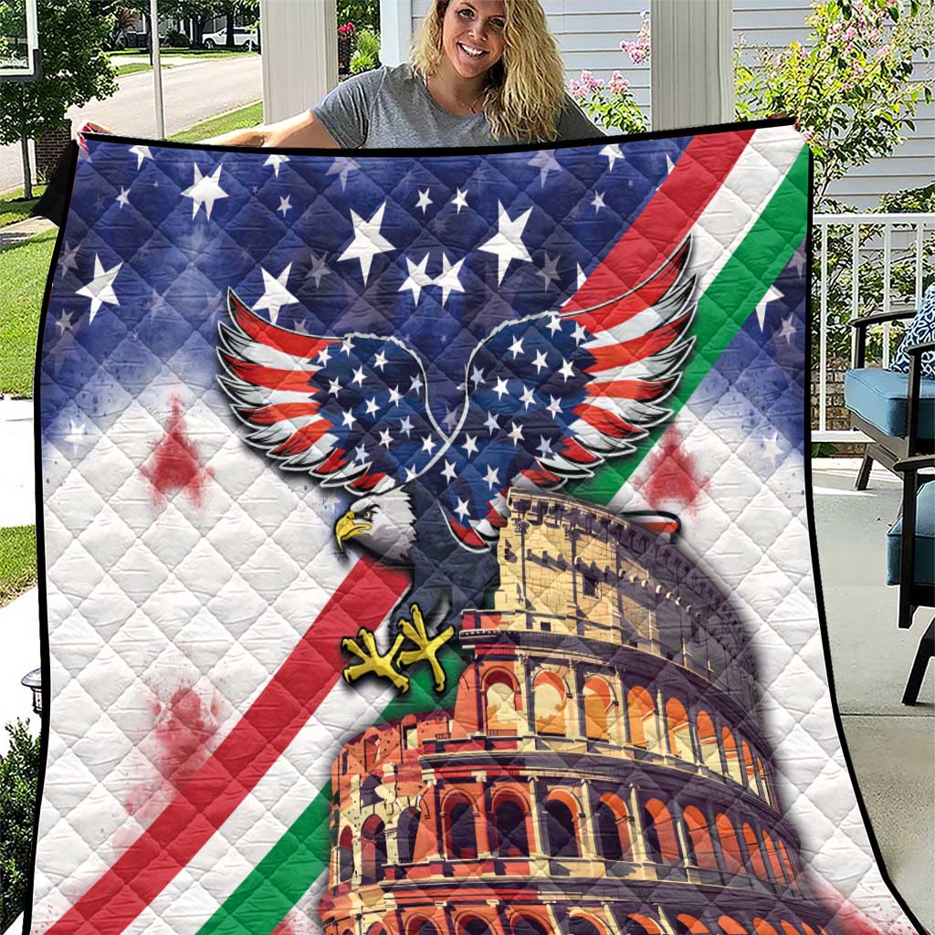 Italian American Heritage Month Quilt USA Eagle and The Colosseum with National Flag