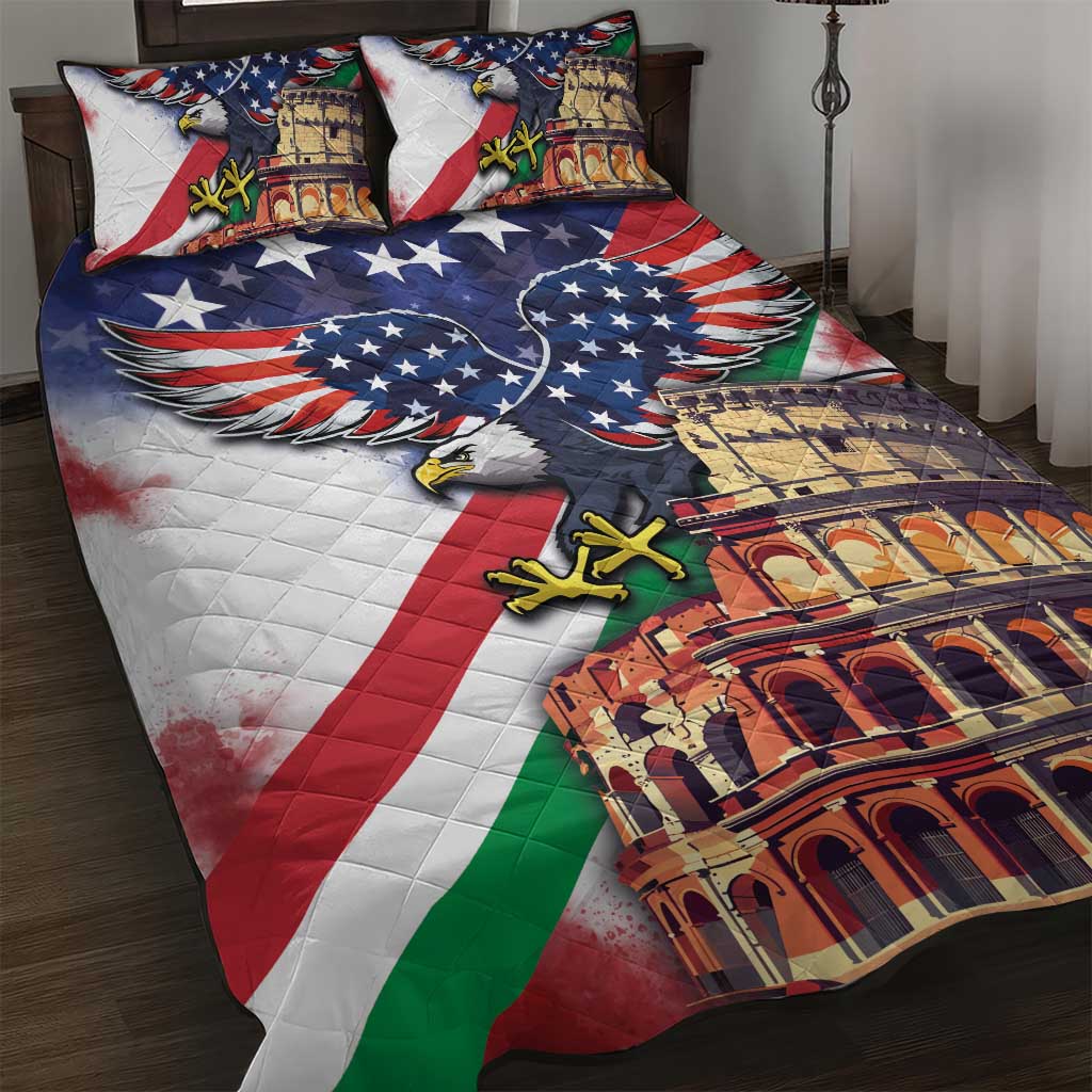 Italian American Heritage Month Quilt Bed Set USA Eagle and The Colosseum with National Flag