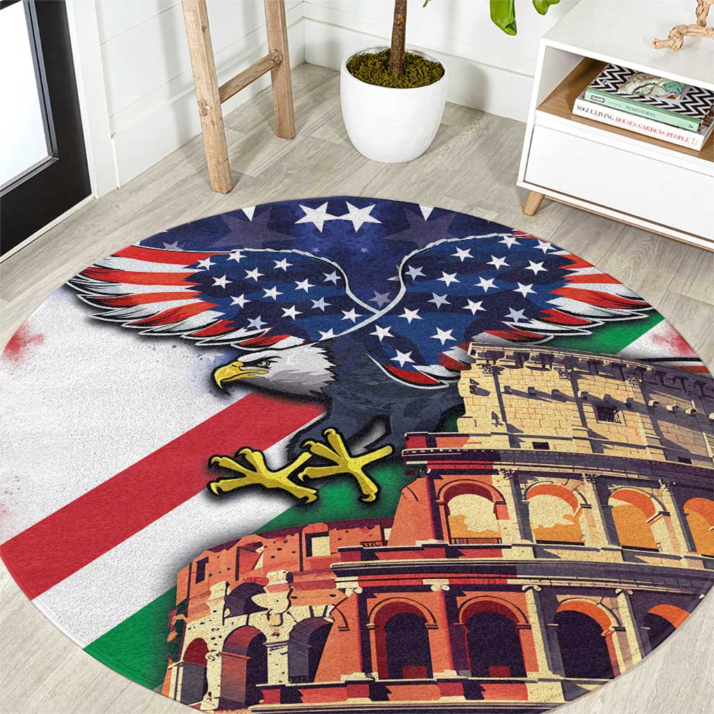 Italian American Heritage Month Round Carpet USA Eagle and The Colosseum with National Flag