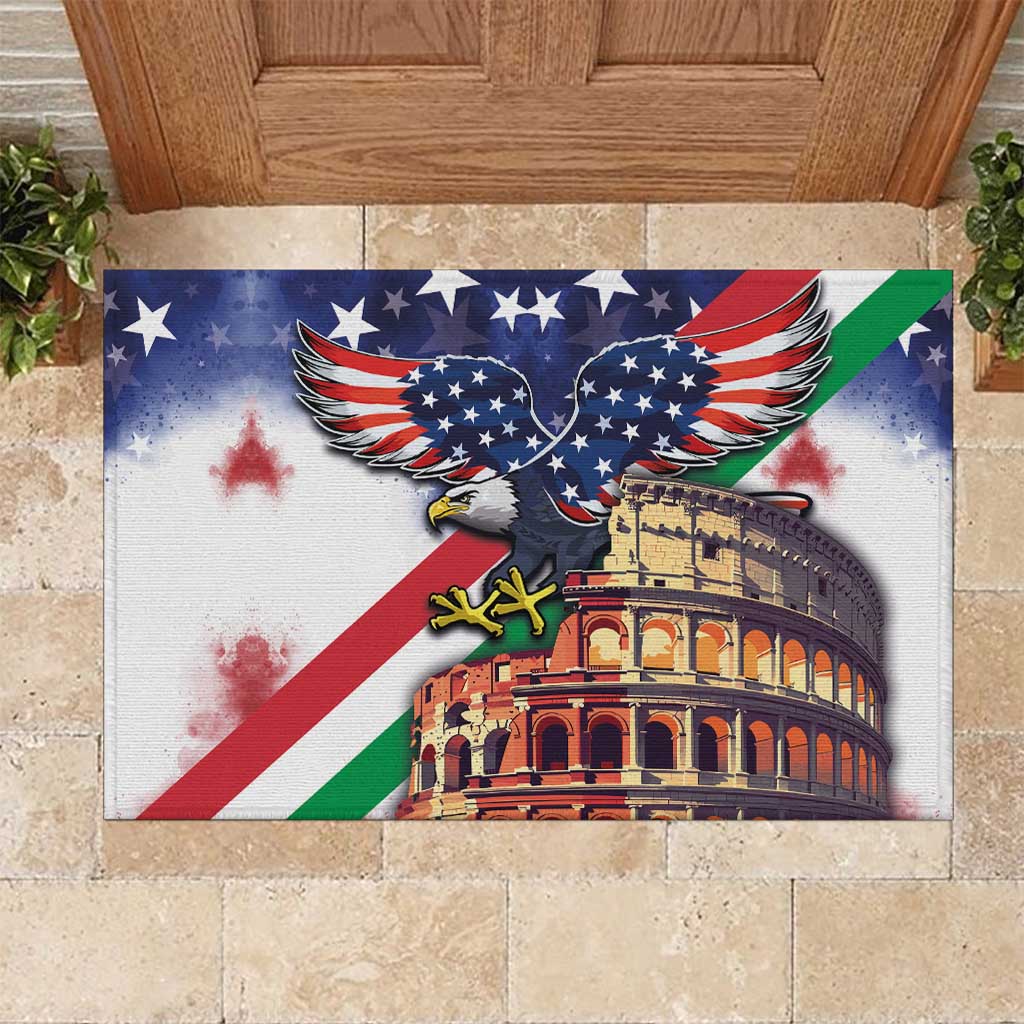 Italian American Heritage Month Rubber Doormat USA Eagle and The Colosseum with National Flag