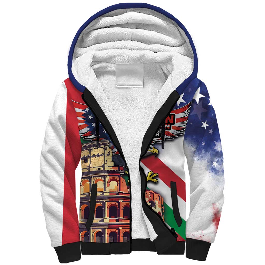 Italian American Heritage Month Sherpa Hoodie USA Eagle and The Colosseum with National Flag