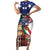 Italian American Heritage Month Short Sleeve Bodycon Dress USA Eagle and The Colosseum with National Flag