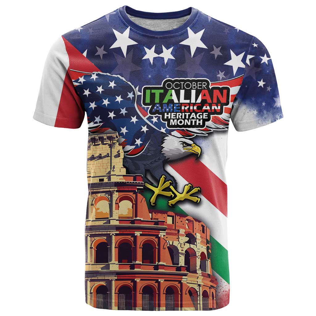 Italian American Heritage Month T Shirt USA Eagle and The Colosseum with National Flag