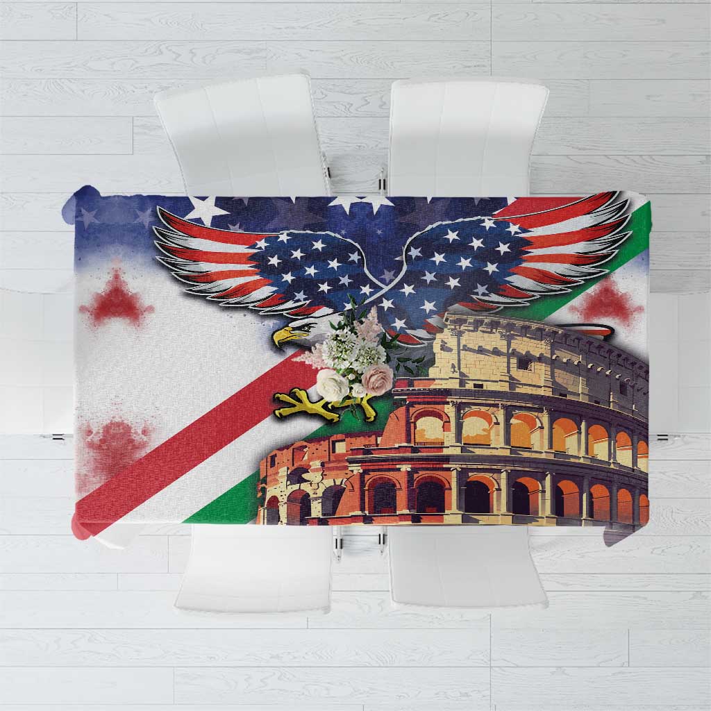 Italian American Heritage Month Tablecloth USA Eagle and The Colosseum with National Flag