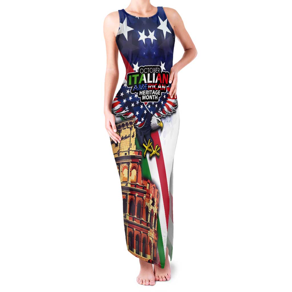 Italian American Heritage Month Tank Maxi Dress USA Eagle and The Colosseum with National Flag