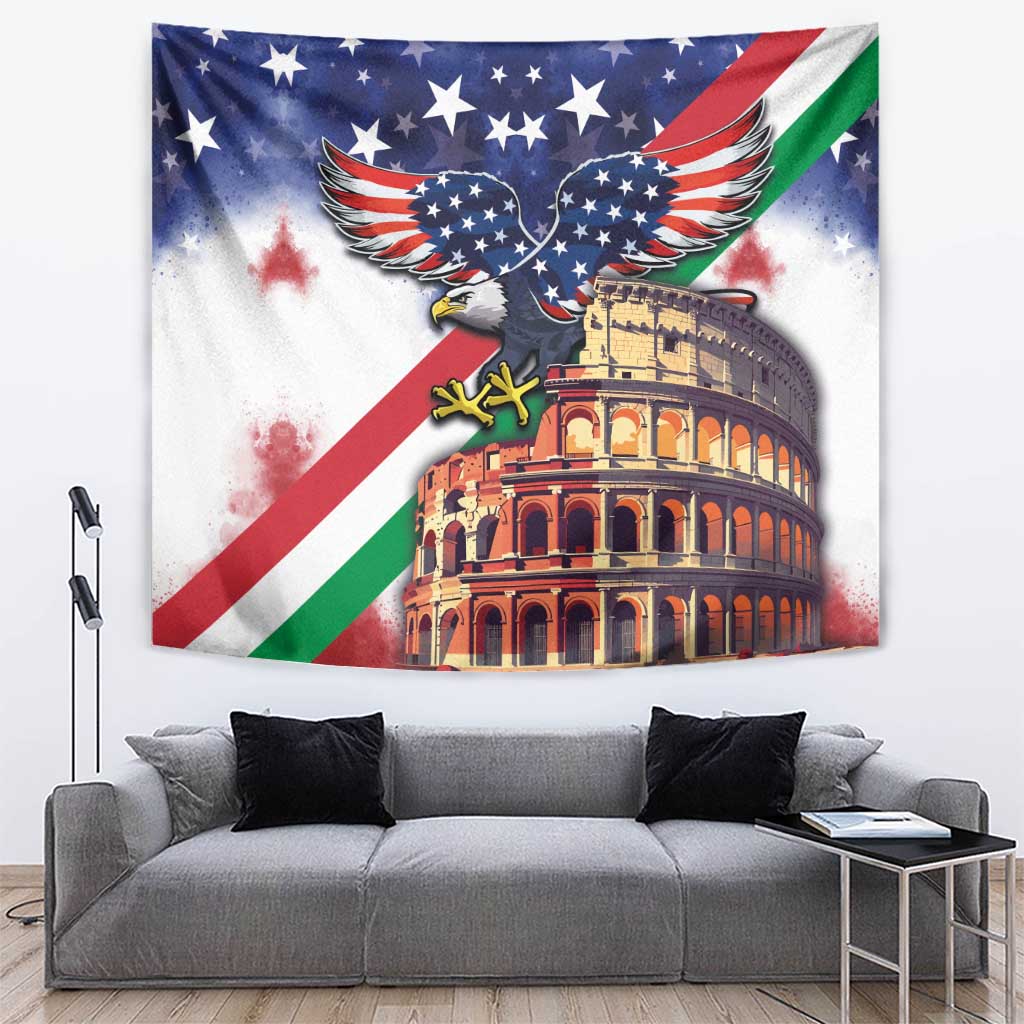 Italian American Heritage Month Tapestry USA Eagle and The Colosseum with National Flag