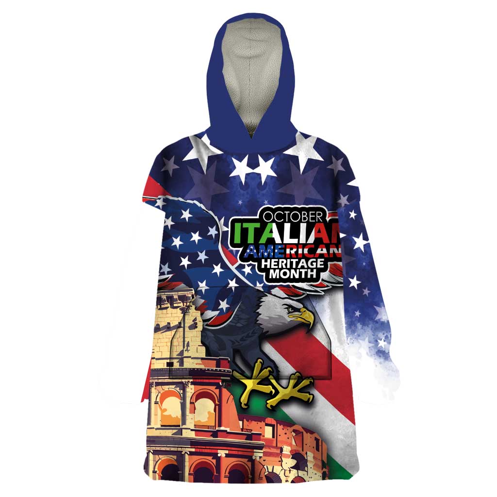 Italian American Heritage Month Wearable Blanket Hoodie USA Eagle and The Colosseum with National Flag