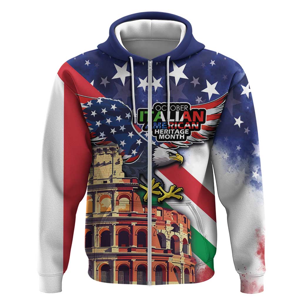 Italian American Heritage Month Zip Hoodie USA Eagle and The Colosseum with National Flag