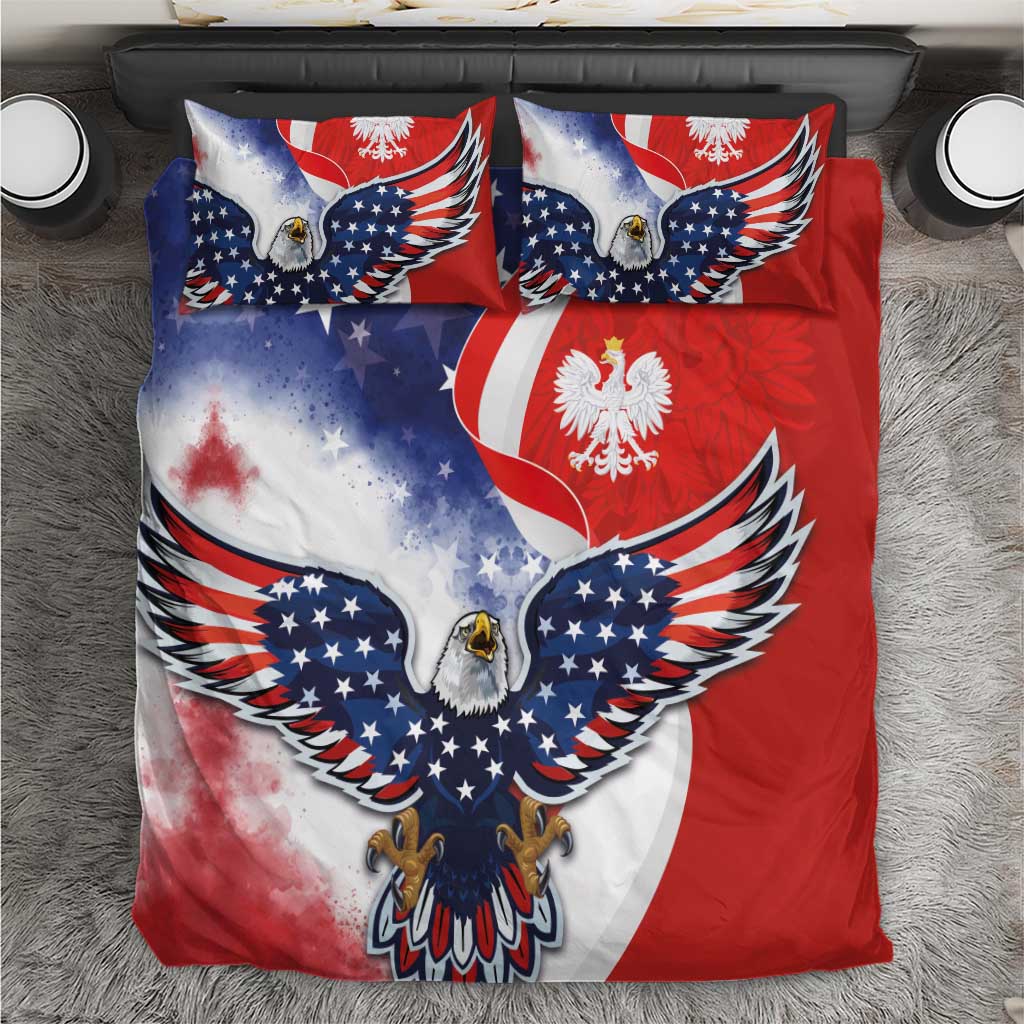 Eagle and flag bedding set with red, white, and blue duvet cover and two pillowcases